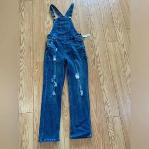 NEW NO BOUNDARIES OVERALL JEANS BLUE SIZE  SMALL 3-5 DESTROYED